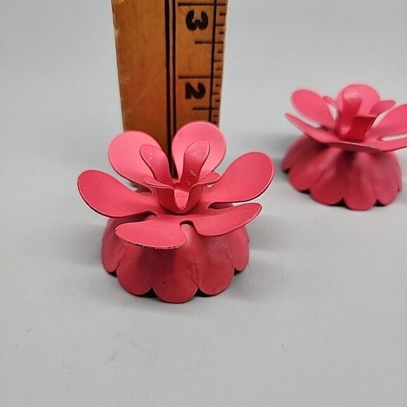 Lenox Pair Set 2 Flower Candle Holder Pink Metal - Picture 4 of 5